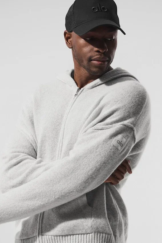 Sudadera con capucha y cremallera completa de lana y cachemira New Class - Gris perla jaspeado