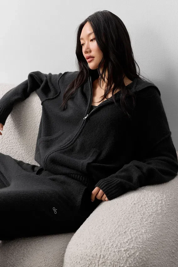 Sudadera con capucha y cremallera completa de lana y cachemira «New Class» - Negro