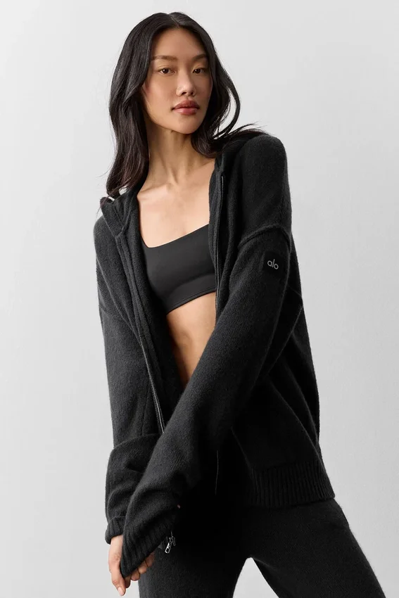 Sudadera con capucha y cremallera completa de lana y cachemira «New Class» - Negro