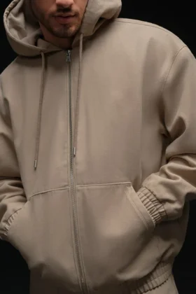 Sudadera con capucha y cremallera completa de lona de algodón - Gravel