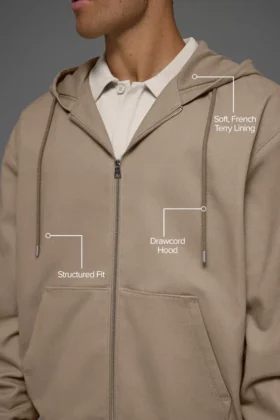 Sudadera con capucha y cremallera completa de lona de algodón – Gravel