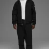 Sudadera con capucha y cremallera completa de lona de algodón - Negro