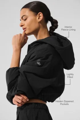 Sudadera con capucha y cremallera completa Mountain Peak corta – Negro