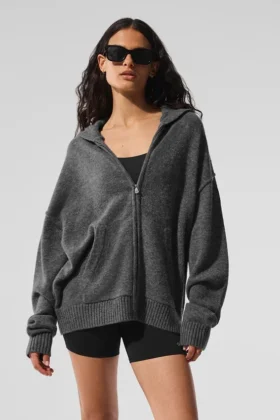 Sudadera con capucha y cremallera completa New Class de lana y cachemira - Gris platino