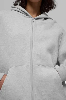 Sudadera con capucha y cremallera completa Renown de tejido grueso – Gris jaspeado deportivo