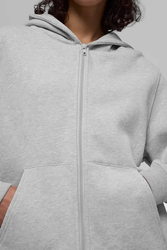 Sudadera con capucha y cremallera completa Renown de tejido grueso - Gris jaspeado deportivo
