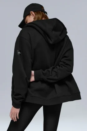 Sudadera con capucha y cremallera completa Renown de tejido grueso – Negro