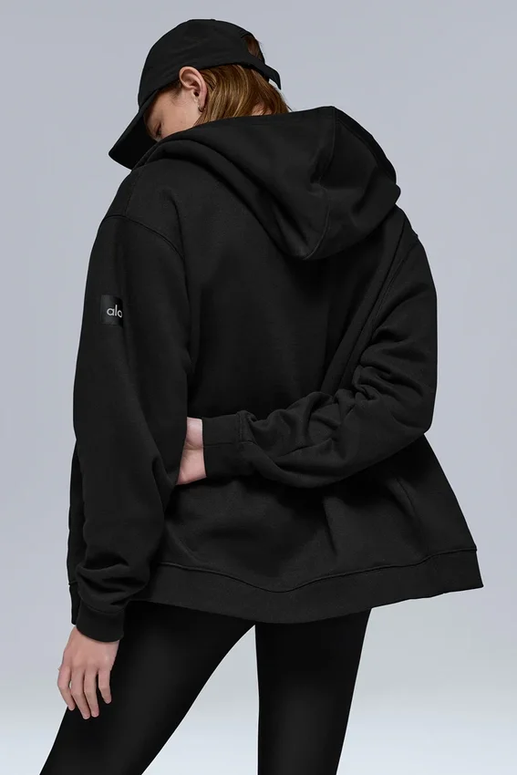 Sudadera con capucha y cremallera completa Renown de tejido grueso - Negro