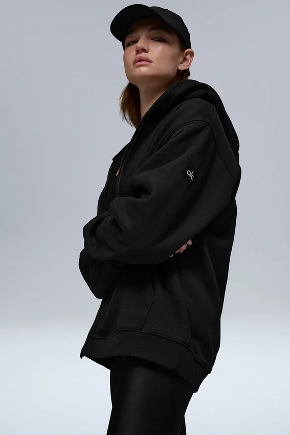 Sudadera con capucha y cremallera completa Renown de tejido grueso - Negro