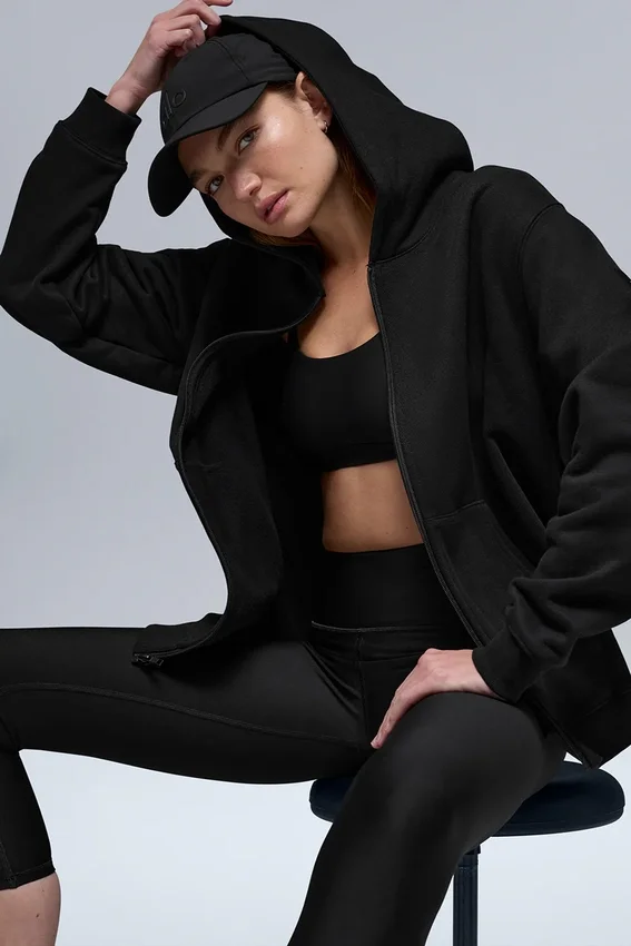 Sudadera con capucha y cremallera completa Renown de tejido grueso - Negro