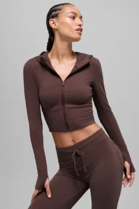Sudadera con capucha y cremallera completa Sway – Marrón piedra