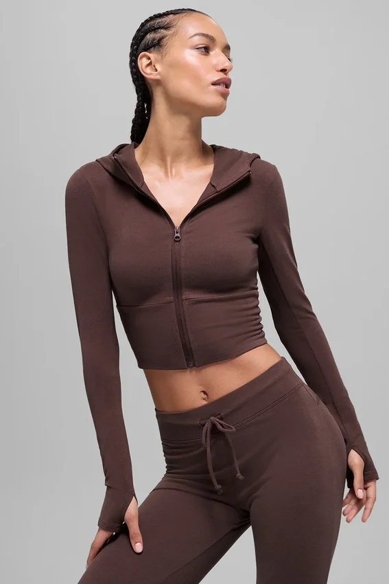 Sudadera con capucha y cremallera completa Sway - Marrón piedra