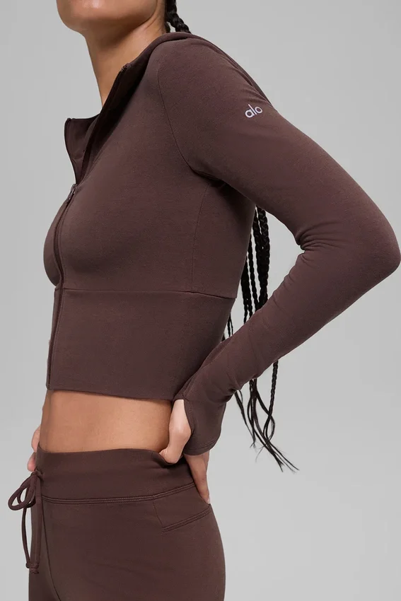 Sudadera con capucha y cremallera completa Sway - Marrón piedra