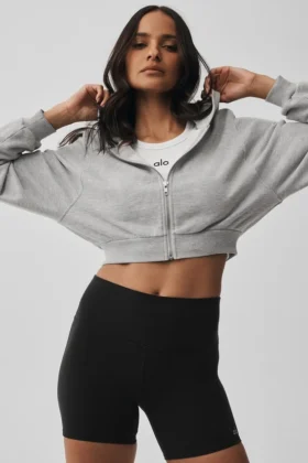 Sudadera con capucha y cremallera Sweet Escape - Gris jaspeado deportivo