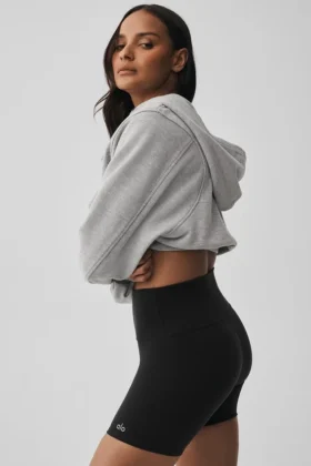 Sudadera con capucha y cremallera Sweet Escape – Gris jaspeado deportivo