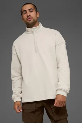Sudadera Renown de tejido grueso con cremallera de un cuarto - Color hueso