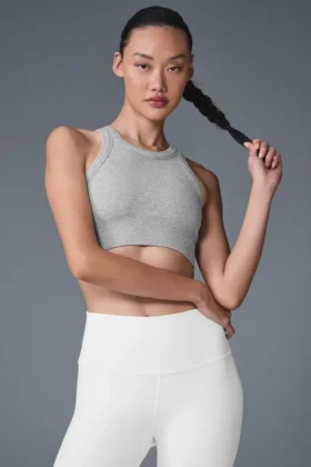 Sujetador de cuello alto Seamless Delight – Gris jaspeado deportivo