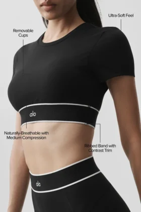 Sujetador de manga corta Alo Softsculpt Amp It up – Negro
