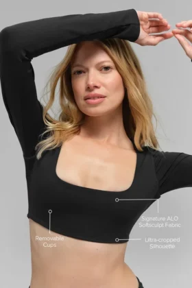Sujetador de manga larga Alo Softsculpt Precision — Negro
