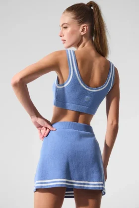 Sujetador de punto estilo jersé Tennis Club – Azul cristalino/Blanco
