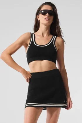 Sujetador de punto estilo jerséu de club de tenis - Negro/Marfil