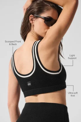 Sujetador de punto estilo jerséu de club de tenis – Negro/Marfil