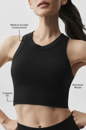 Sujetador Delight de modal sin costuras con cuello alto y textura acanalada – Negro