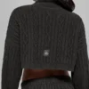 Suéter de cuello alto corto de punto trenzado Winter Bliss, manga larga - Gris oscuro jaspeado