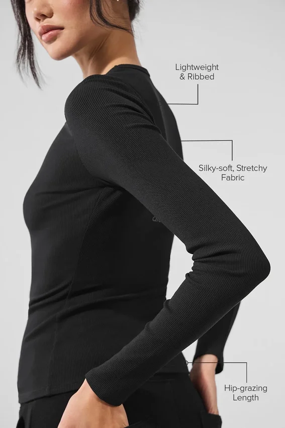 Tanga de modal acanalado de manga larga - Negro