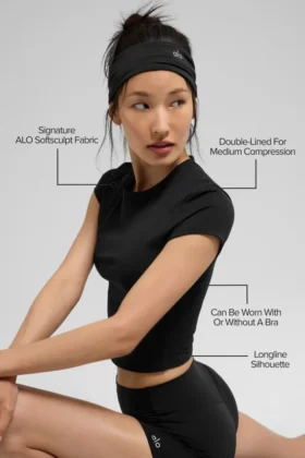 Top de manga corta Alo Softsculpt Precision – Negro