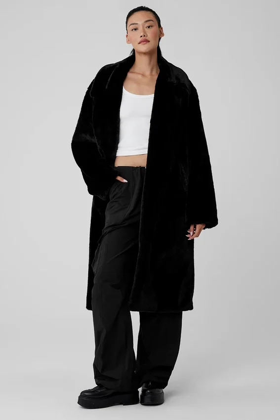 Trench oversize de piel sintética - Negro
