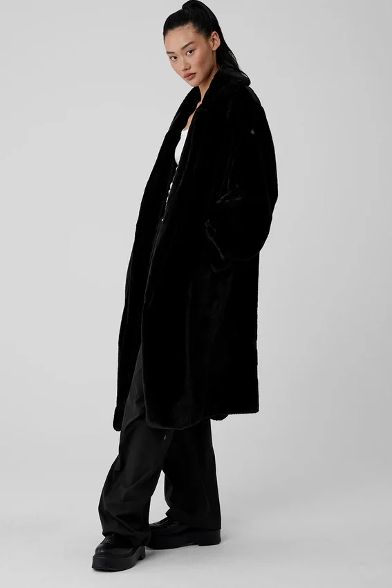 Trench oversize de piel sintética - Negro