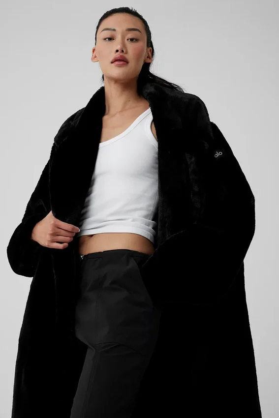 Trench oversize de piel sintética - Negro