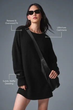 Vestido de cachemira de punto waffle – Negro