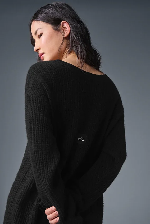 Vestido de cachemira de punto waffle - Negro