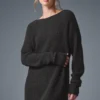 Vestido de cachemira mullida con textura de panal - Gris jaspeado oscuro