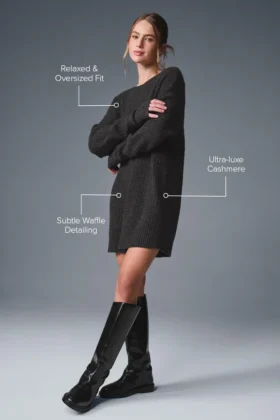 Vestido de cachemira mullida con textura de panal – Gris jaspeado oscuro