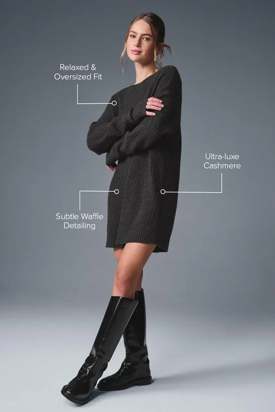 Vestido de cachemira mullida con textura de panal - Gris jaspeado oscuro