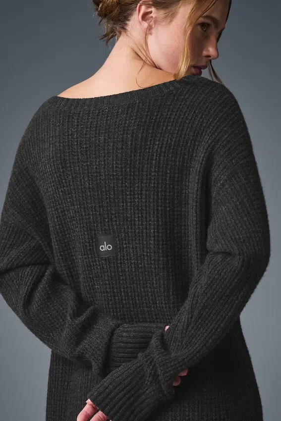 Vestido de cachemira mullida con textura de panal - Gris jaspeado oscuro