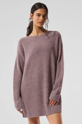 Vestido de cachemira mullida con textura de panal - Gris jaspeado seta