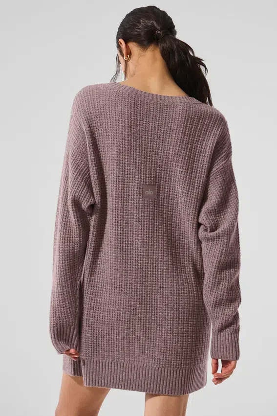 Vestido de cachemira mullida con textura de panal - Gris jaspeado seta