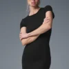 Vestido de manga corta acanalado «Goddess» - Negro
