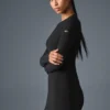 Vestido de manga larga Ribbed Sea Coast — Negro