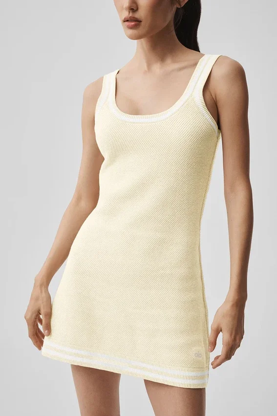 Vestido de punto estilo jersé Tennis Club - Avena/Blanco