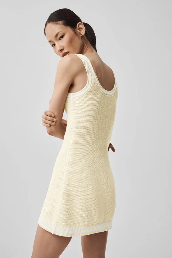 Vestido de punto estilo jersé Tennis Club - Avena/Blanco