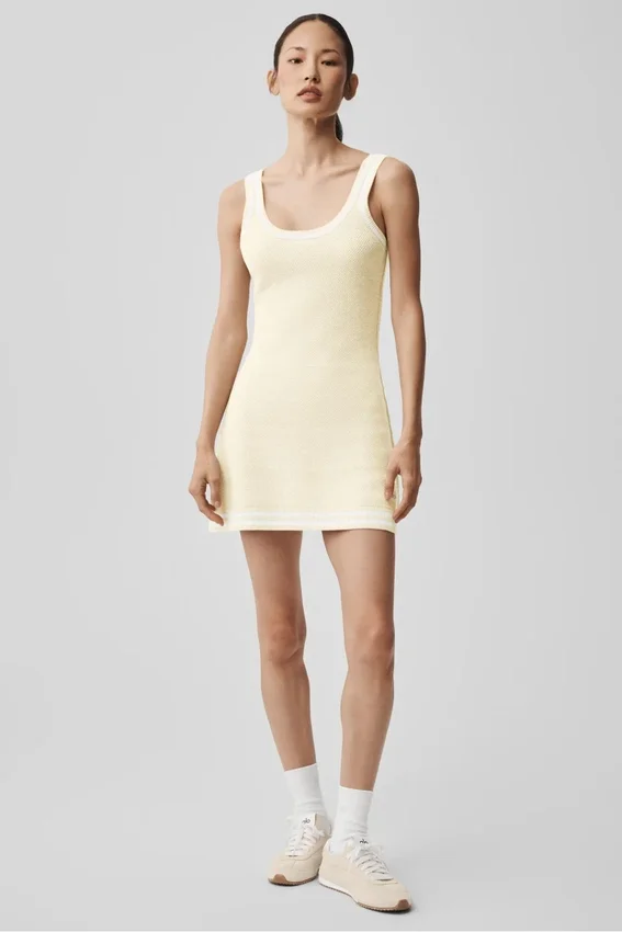 Vestido de punto estilo jersé Tennis Club - Avena/Blanco