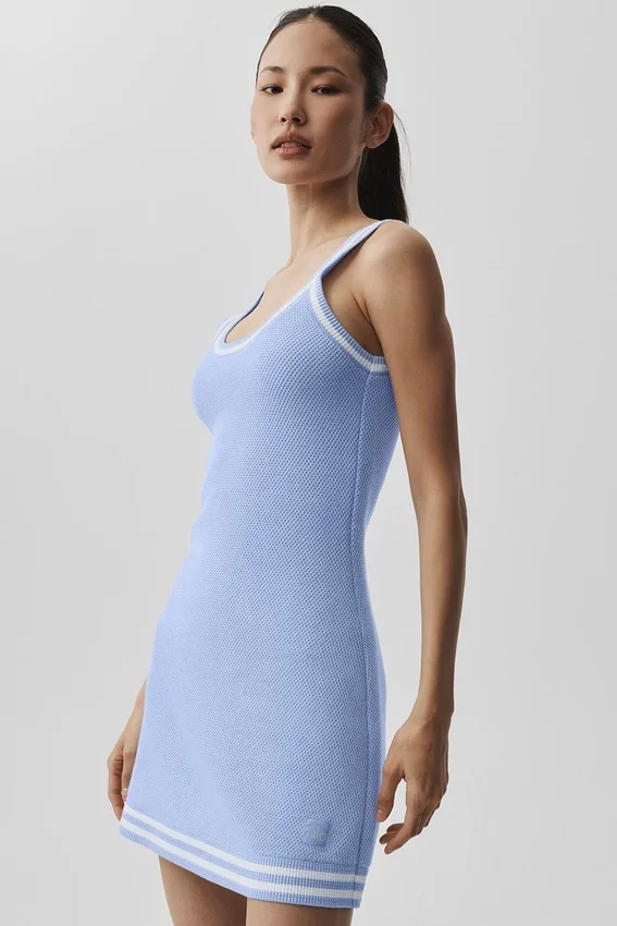 Vestido de punto estilo jersé Tennis Club - Azul Provenza claro/Blanco