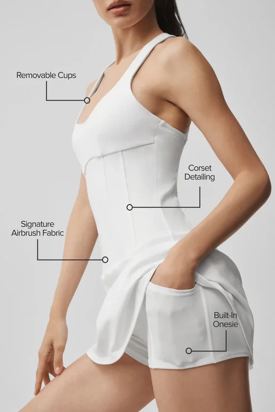 Vestido de tenis tipo corsé Airbrush Sparks Fly – Blanco