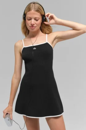 Vestido Highline de jersé acanalado - Negro/Blanco