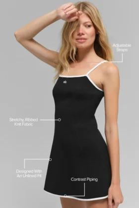 Vestido Highline de jersé acanalado – Negro/Blanco